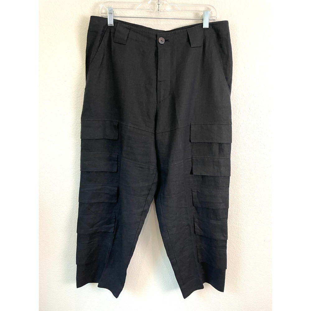 BITTE KAI RAND Womens‎ 42 Black 100% Linen Pants Cropped High Waist